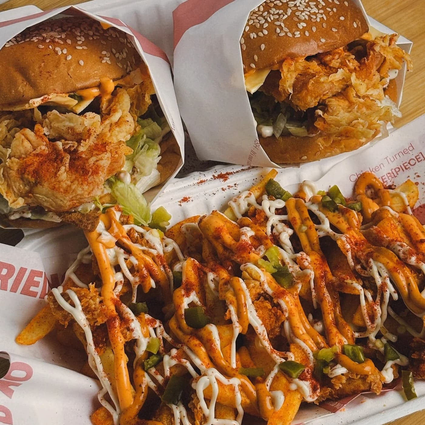 Kried burgers and loaded fries spread